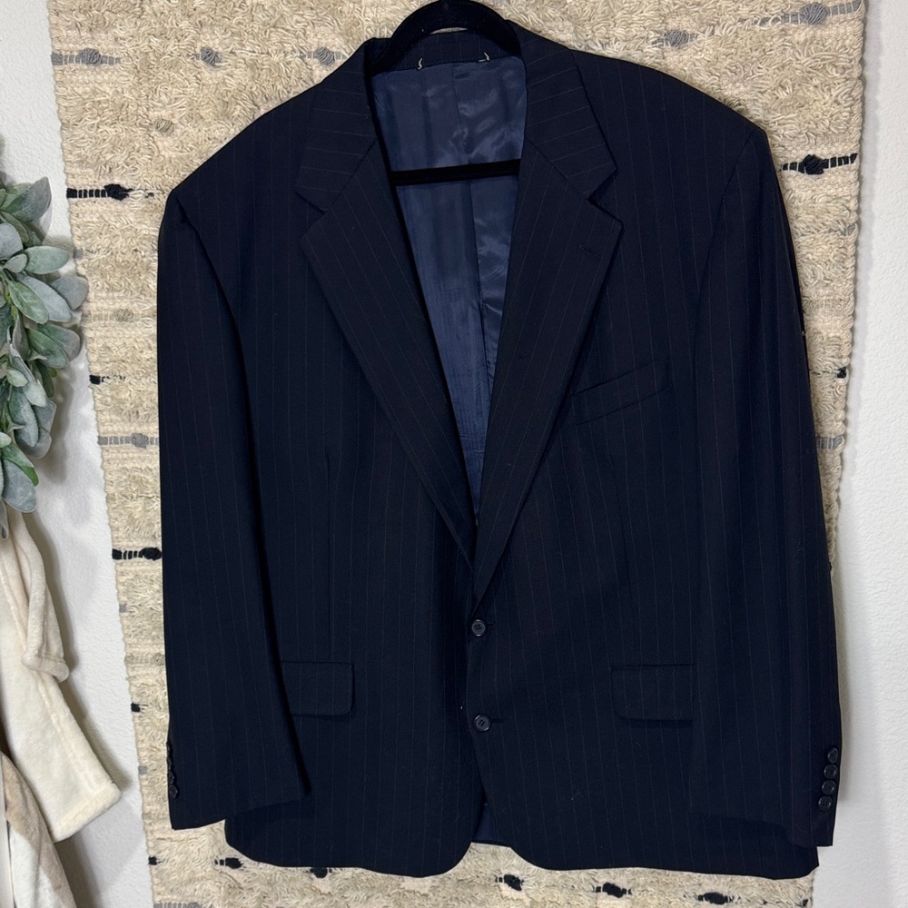 Nordstrom plus one Men's Black subtle Pinstripe wool Blazer size 50R